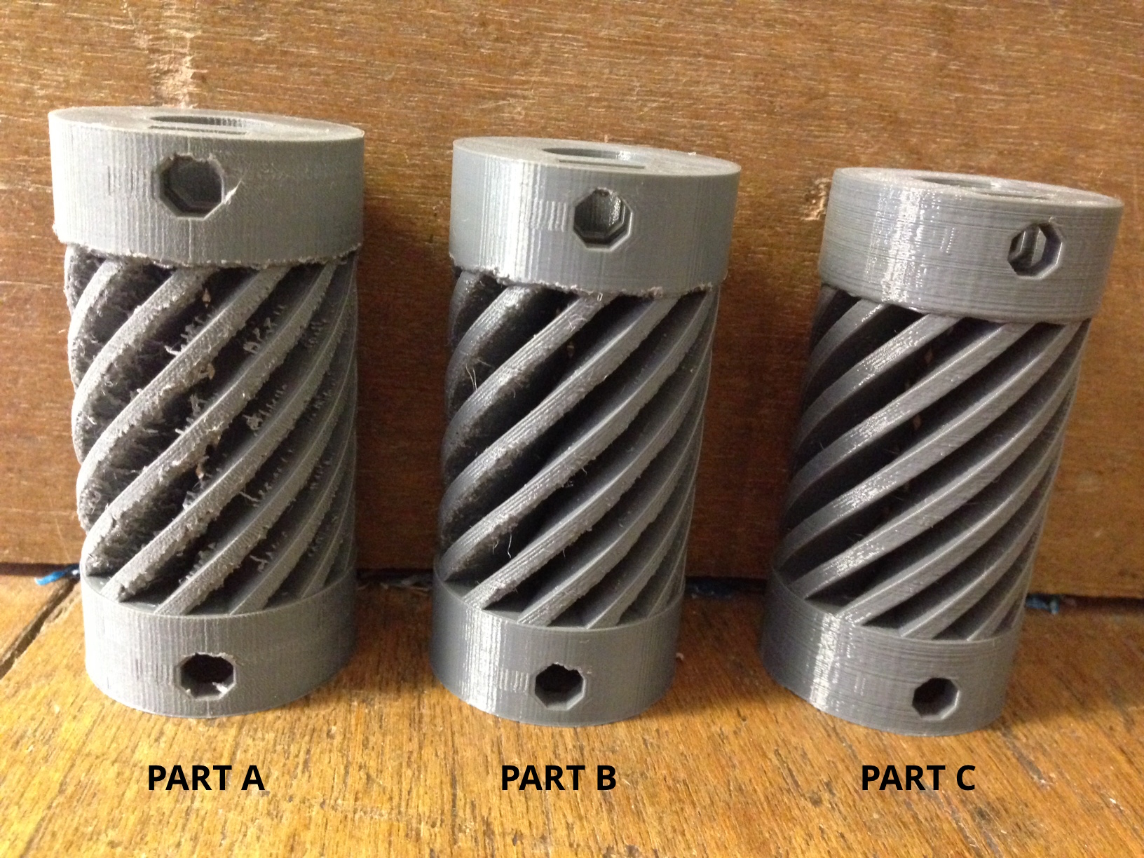 3 coupling 3D printed at different layer heights